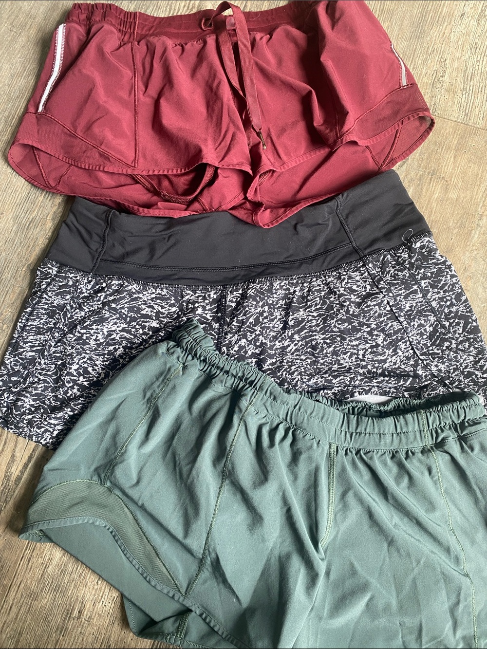 Women’s Athletic Running Shorts - Maroon, Black Pattern & Sage Green